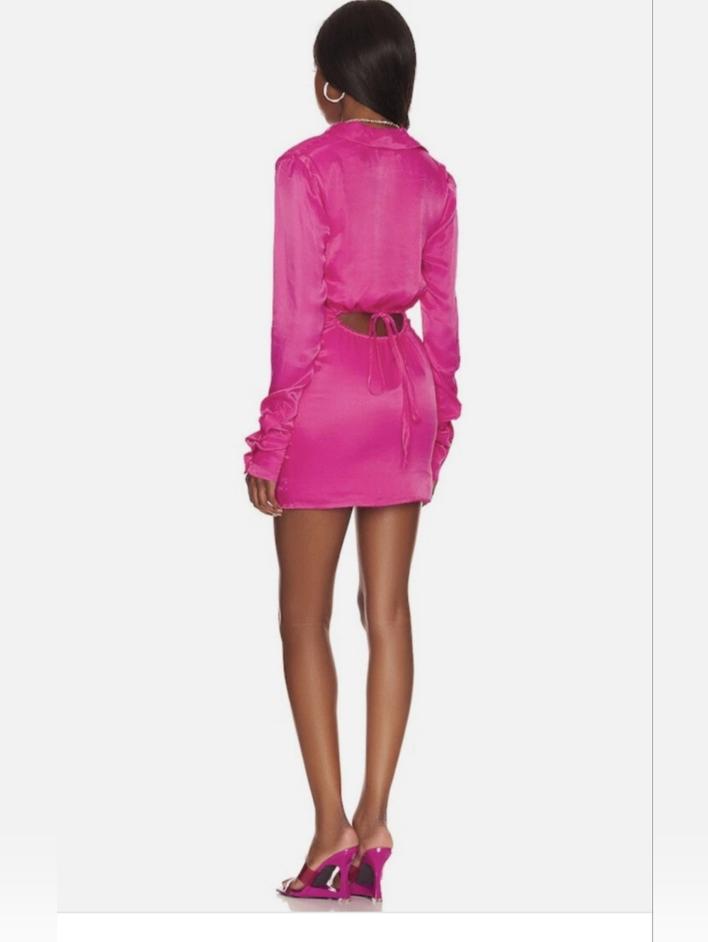 New Camila Coelho Taryn Satin Hot Pink Long Sleeve Back Cut Out Small